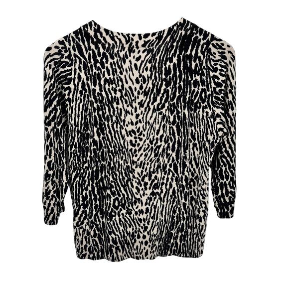 Talbots Sweater Womens Large Cardigan 3/4 Sleeve Button Up Knit Black Cream - Picture 4 of 7